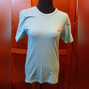 COLUMBIA mint green t-shirt with flag. Size: S